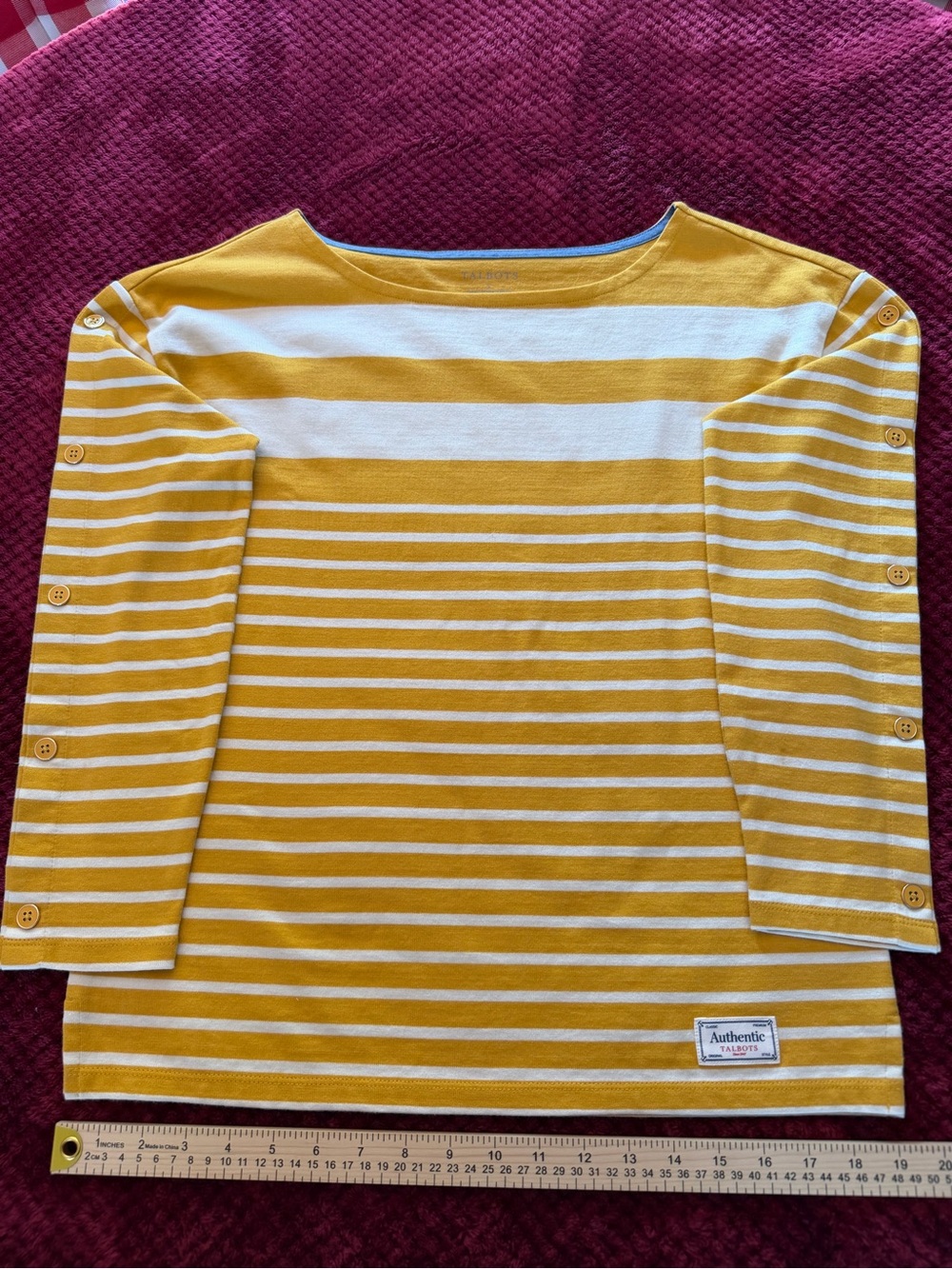 Authentic Talbots Yellow & White Striped Boatneck Top